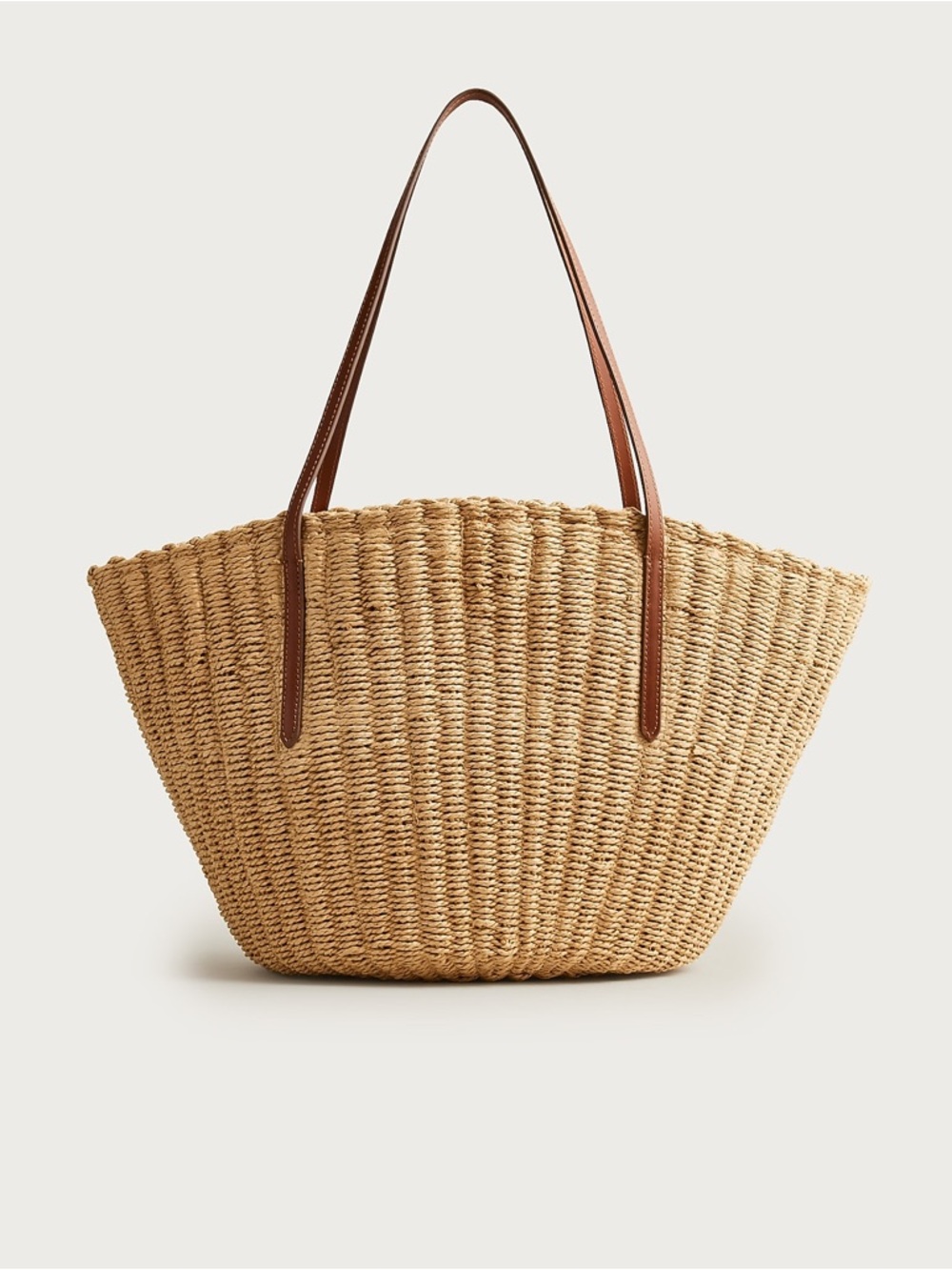 J Jill Woven Straw Tote Leather Strap Beach Bag Market Boho Large - Picture 6 of 11